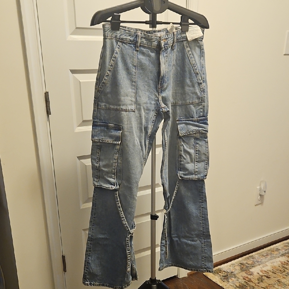 Zara Light Blue Cargo Boot Cut Jeans